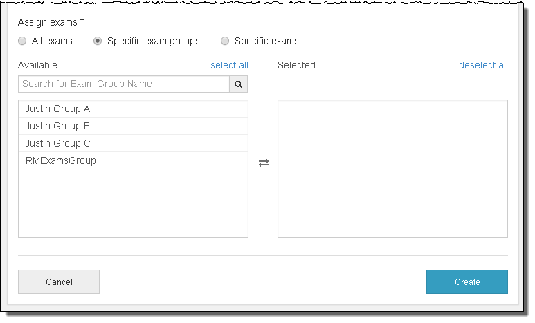 Assign specific exam groups to private access code.